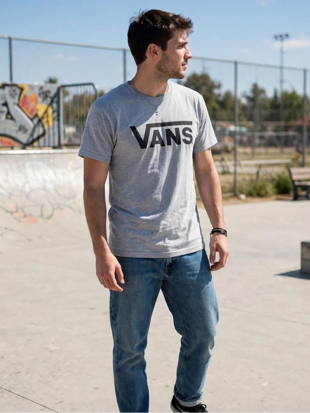 Vans Men's Heather Gray Logo Tee